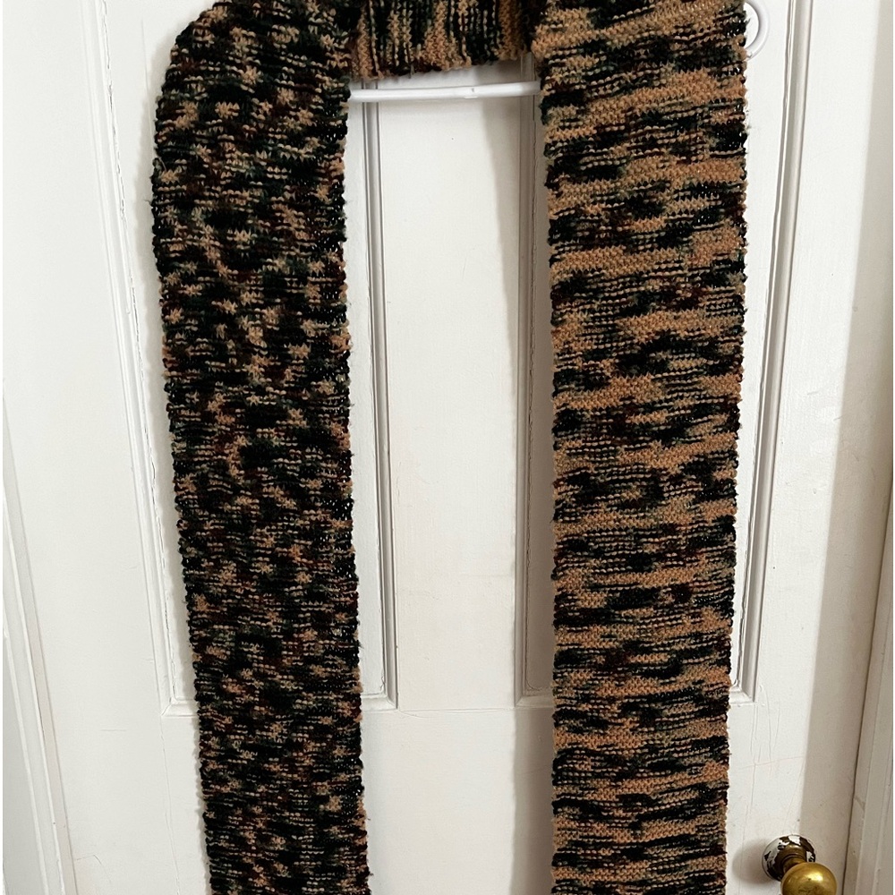 Camouflage Knit Scarf  OS. Tan Green Brown Black